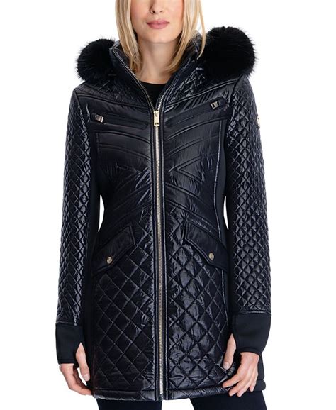 michael michael kors women's quilted faux-fur-trim hooded puffer coat|faux fur quilted puffer jacket.